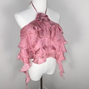 Wild Fable Pink Rosette Halter Ruffle Top Small NWT Coquette Fairycore